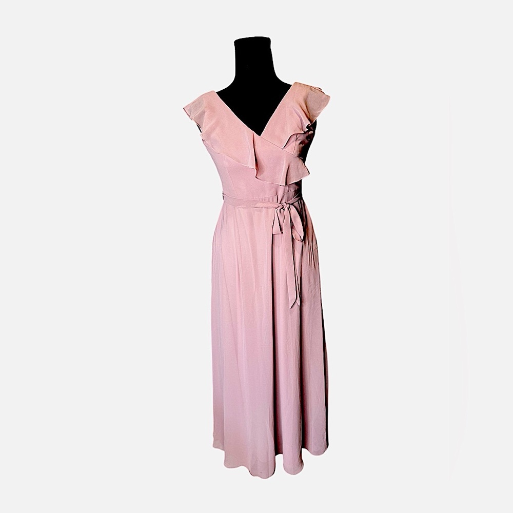 Mori Lee Blush Pink Ruffle V-Neck Formal Dress